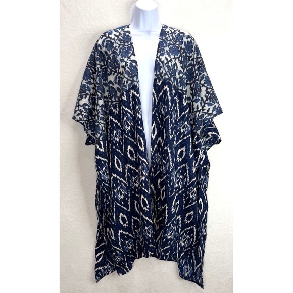 Anthropologie Tops - Anthropologie In Our Nature Midnight Kimono Blue Ikat Viscose Size ALL NWT